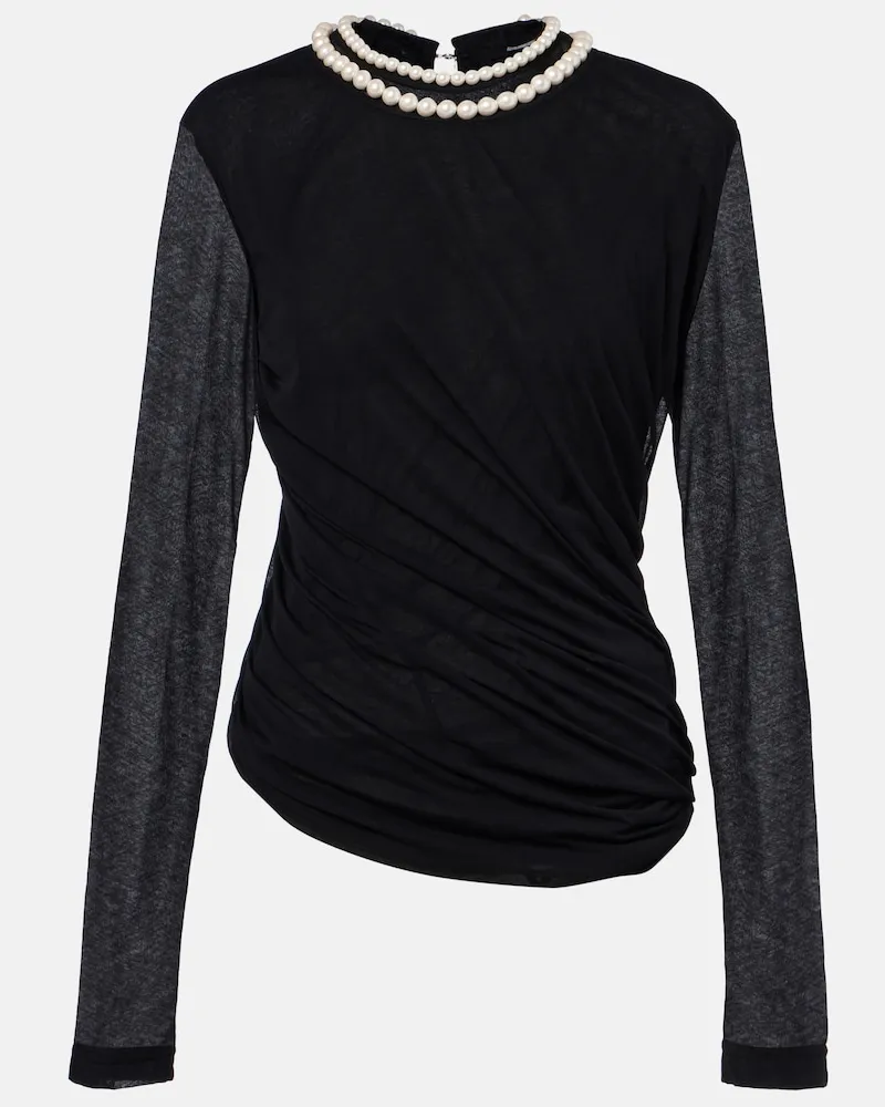 Junya Watanabe Top in cotone con perle bijoux Nero