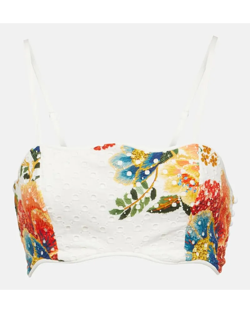 FARM Rio Top cropped Delicate Garden in cotone Bianco