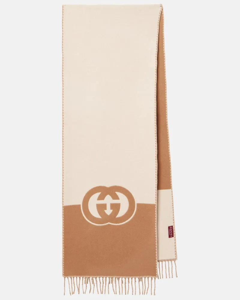Gucci Sciarpa in lana e cashmere GG Bianco
