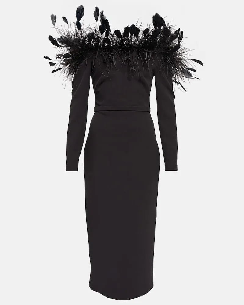 Safiyaa Abito midi con piume Nero