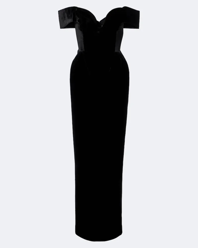 Rachel Gilbert Abito lungo Ryn in velluto off-shoulder Nero