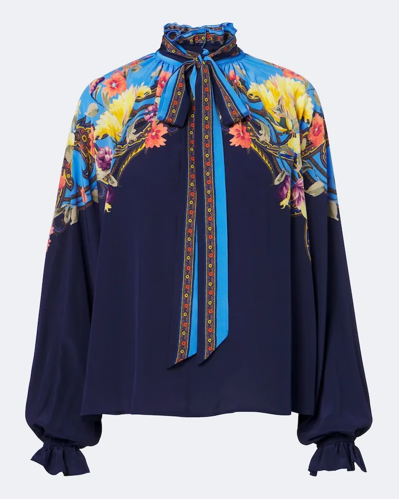 Etro Blusa in seta habotai con stampa floreale Blu