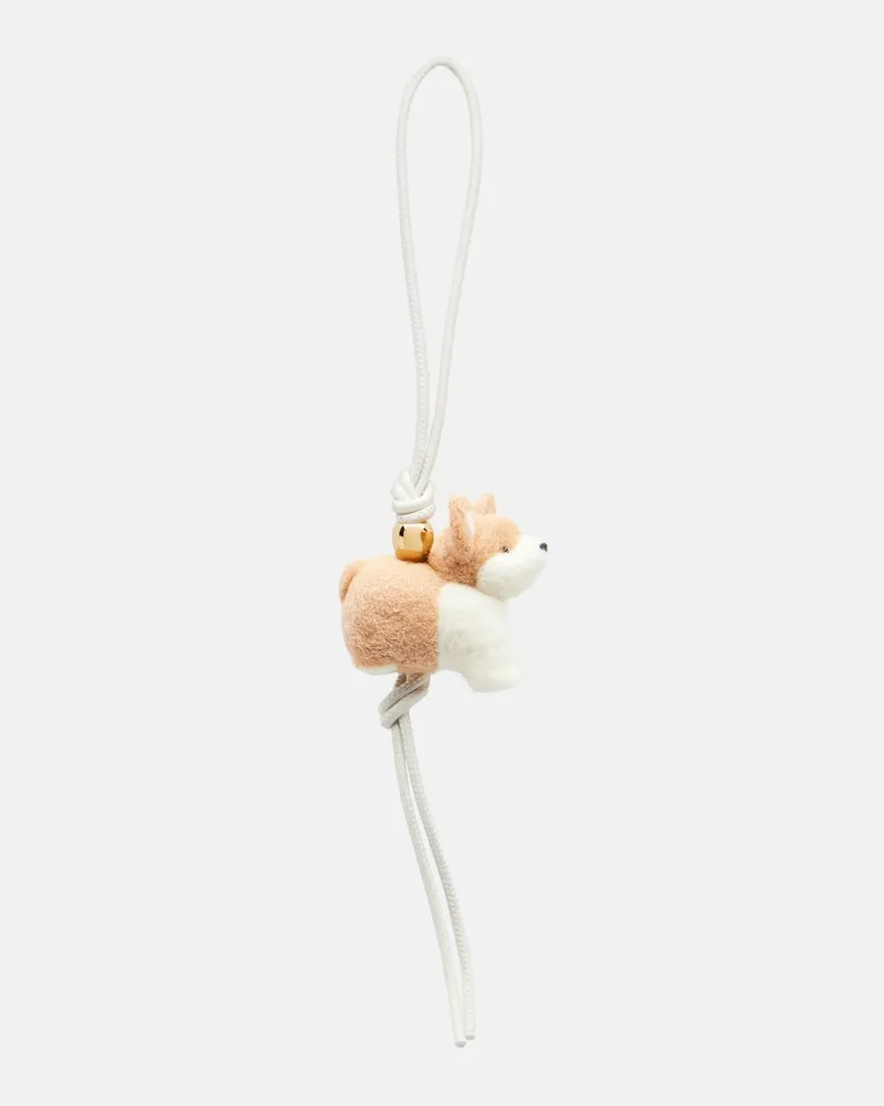 Loewe Charm per borsa Corgi in lana con pelle Bianco