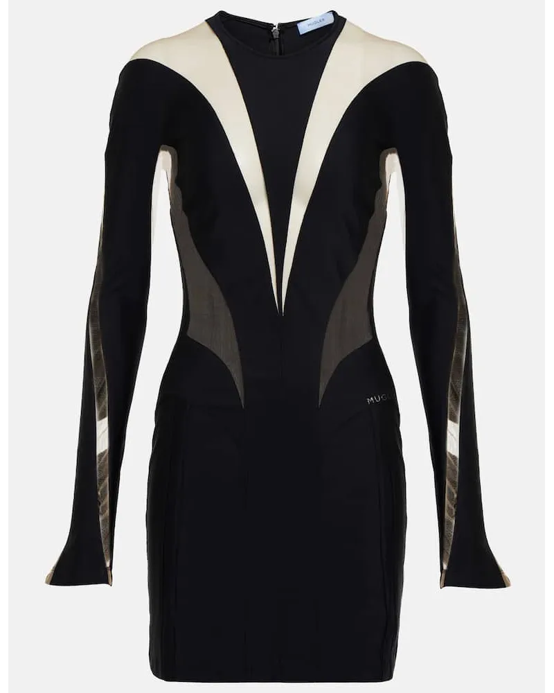 Thierry Mugler Miniabito in jersey con tulle Nero