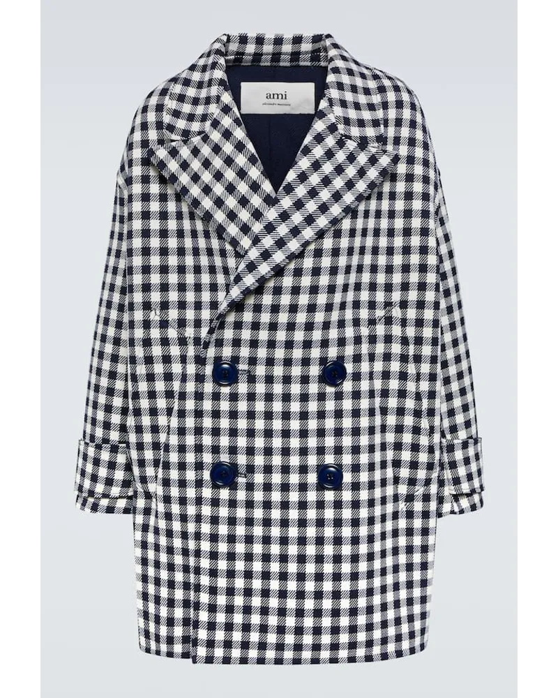 AMI Paris Cappotto oversize in lana pied-de-poule Blu