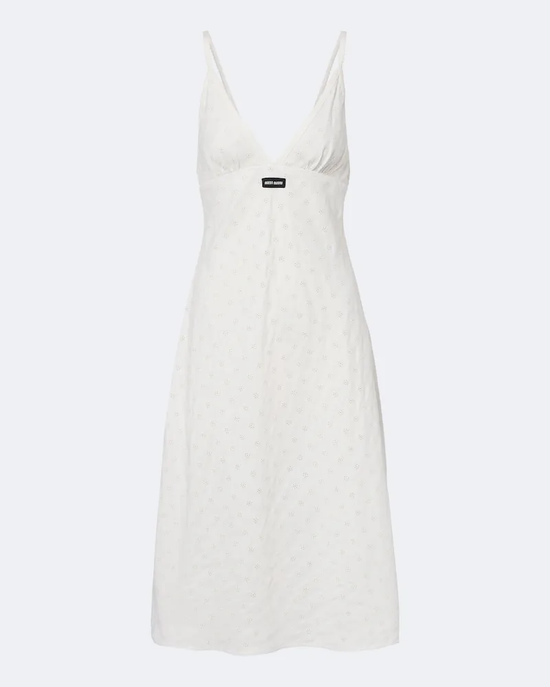 Miu Miu Abito midi in popeline sangallo Bianco