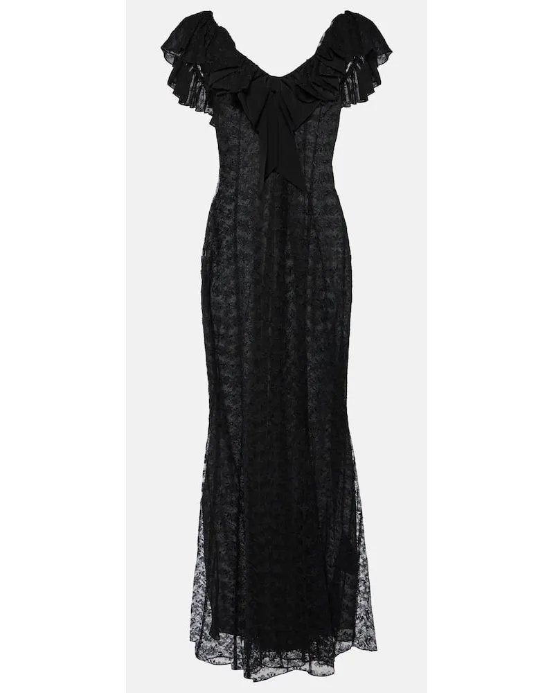 Alessandra Rich Abito lungo in pizzo con fiocco Nero