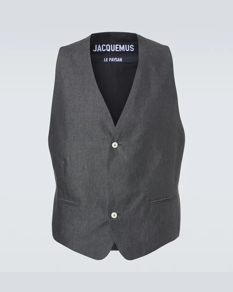 Jacquemus Gilet Paysan in lino a righe Grigio