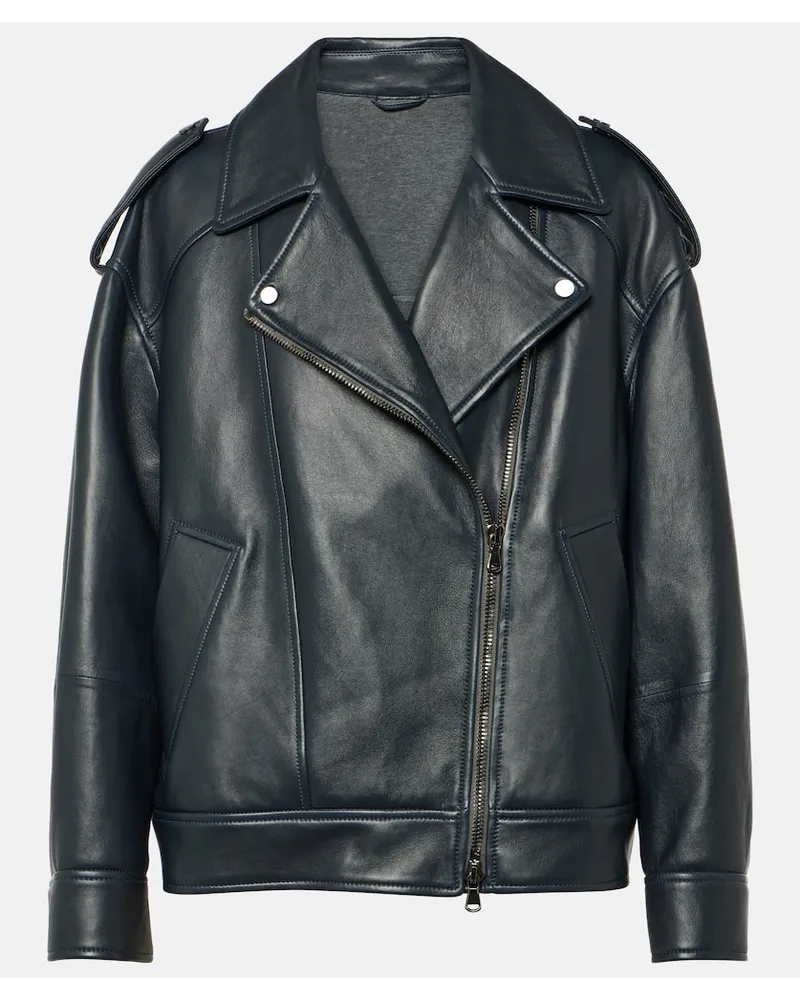 Brunello Cucinelli Giacca biker in pelle Blu