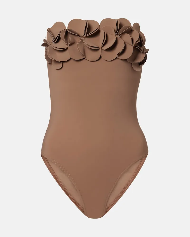 Karla Colletto Costume intero Tess con applicazioni floreali Marrone