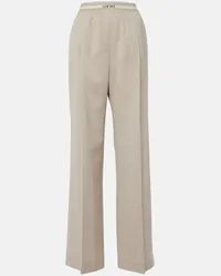 Loewe Pantaloni a palazzo in lana con logo Beige