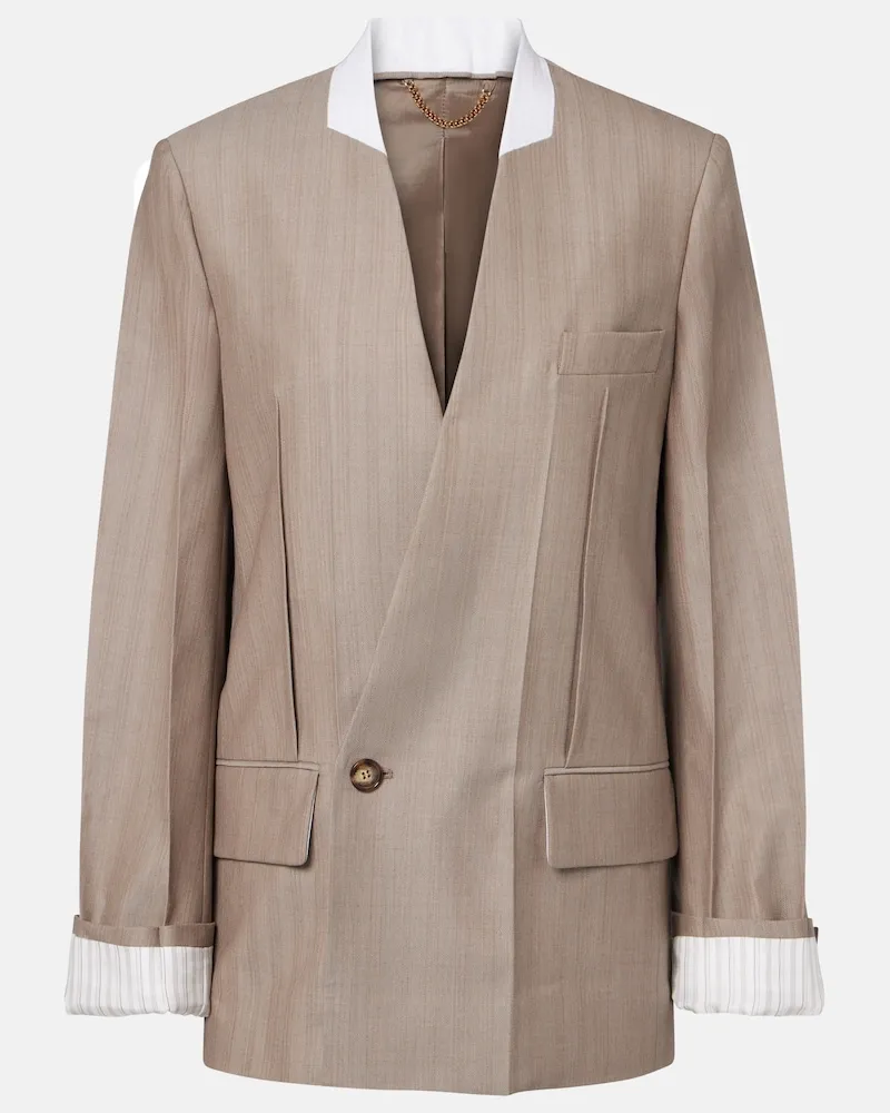 Victoria Beckham Blazer in lana vergine a spina di pesce Grigio