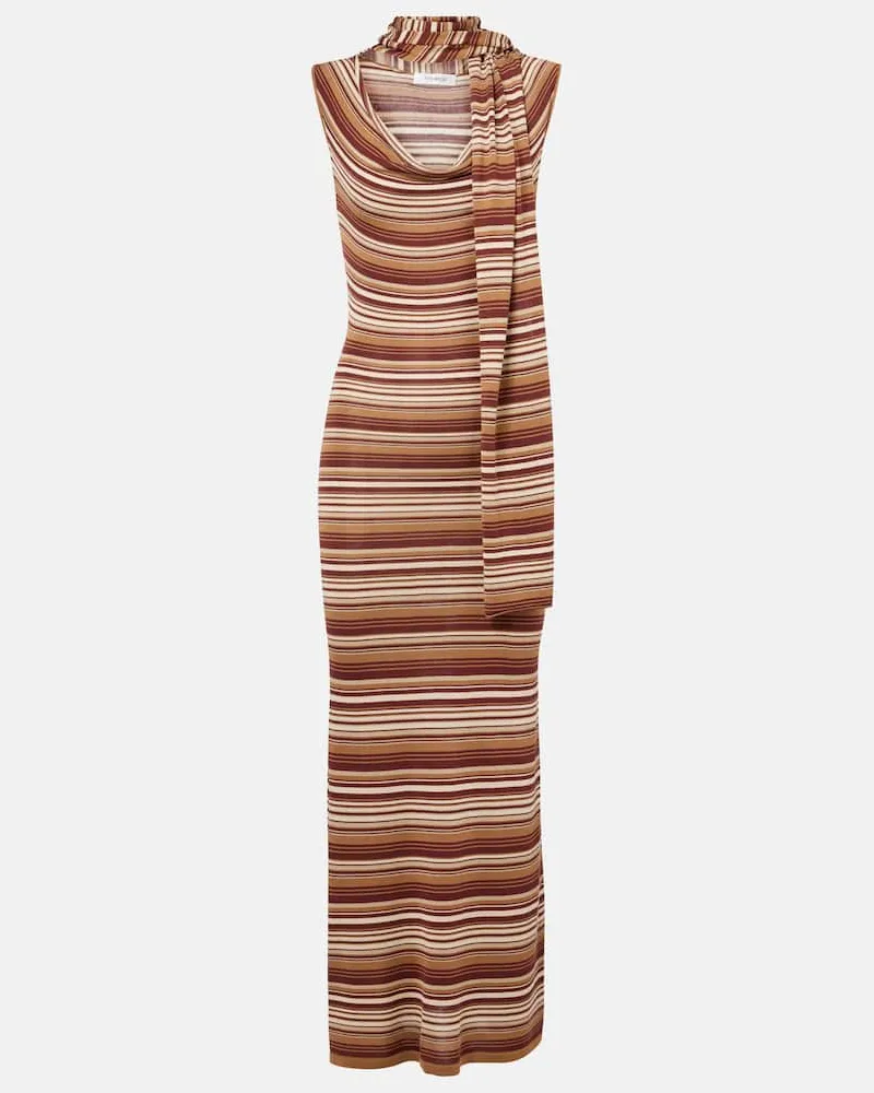 Aya Muse Abito midi in misto seta a righe Marrone