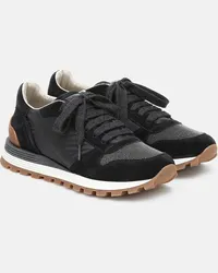 Brunello Cucinelli Sneakers in suede con monili Nero