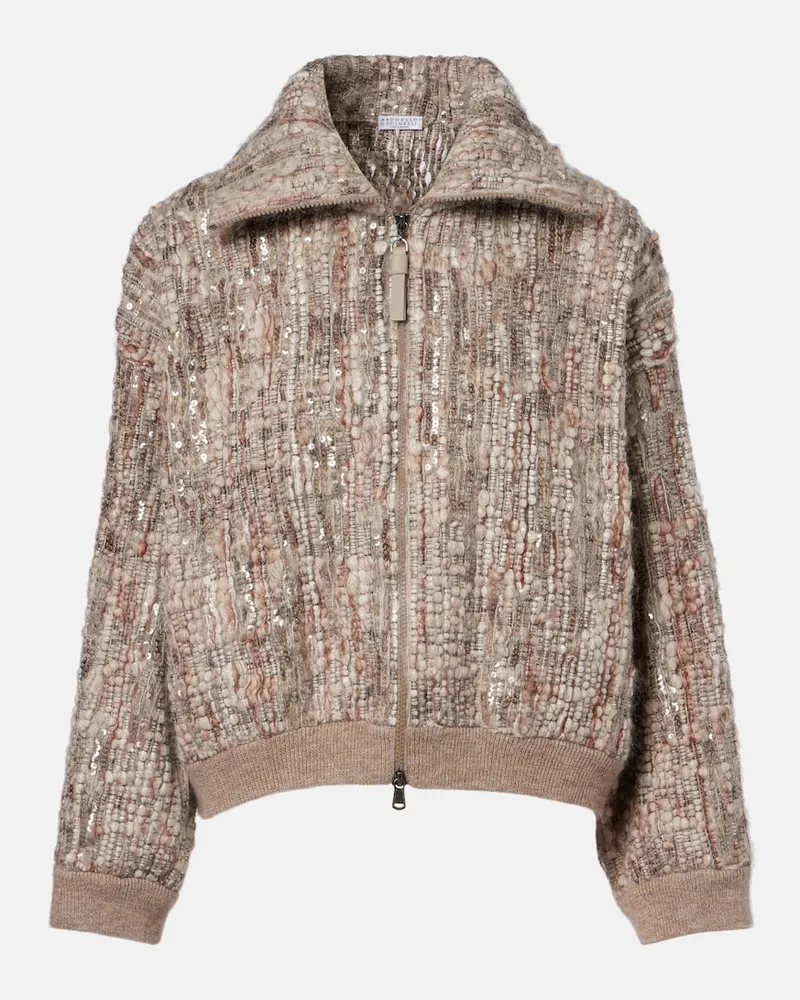 Brunello Cucinelli Cardigan in misto mohair con paillettes Beige