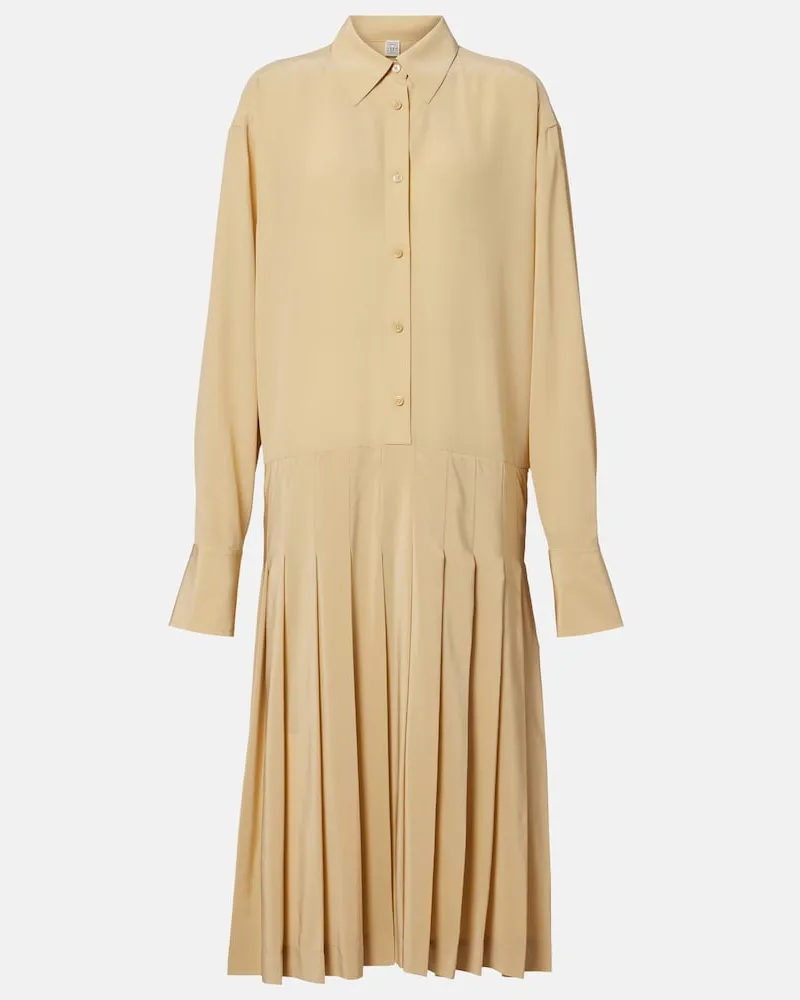 Totême Abito midi in seta plissé Beige