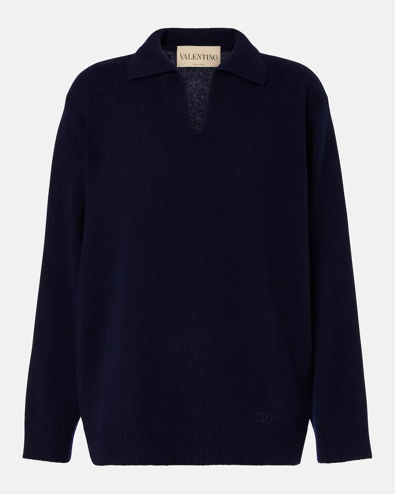 Valentino Garavani Pullover polo in cashmere Blu