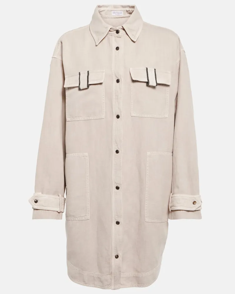 Brunello Cucinelli Camicia oversize in cotone e lino Beige
