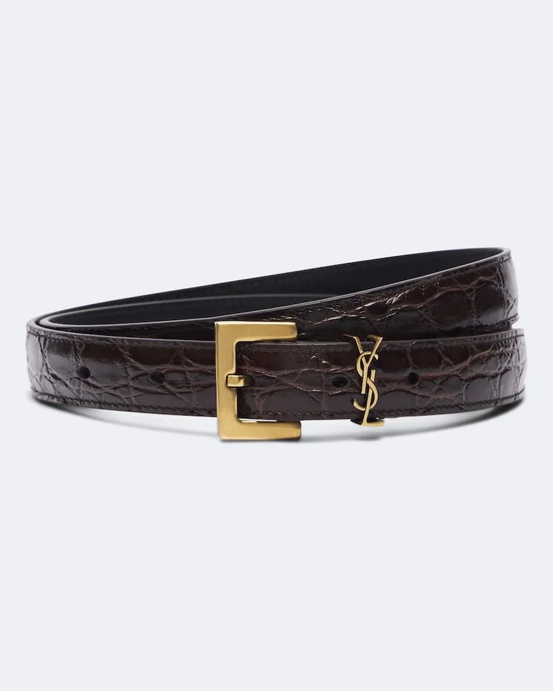 Saint Laurent Cintura Cassandre in pelle Marrone