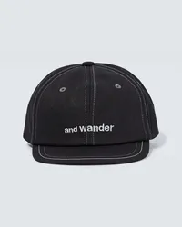 and wander Cappello in twill di cotone con logo Nero