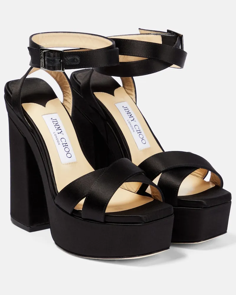 Jimmy Choo Sandali Gaia in raso con plateau Nero