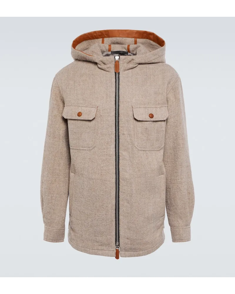 Giorgio Armani Blouson in lana vergine con cappuccio Beige