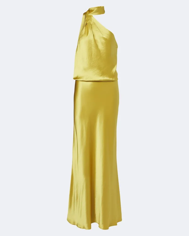 STAUD Abito lungo Estelle in satin monospalla Giallo