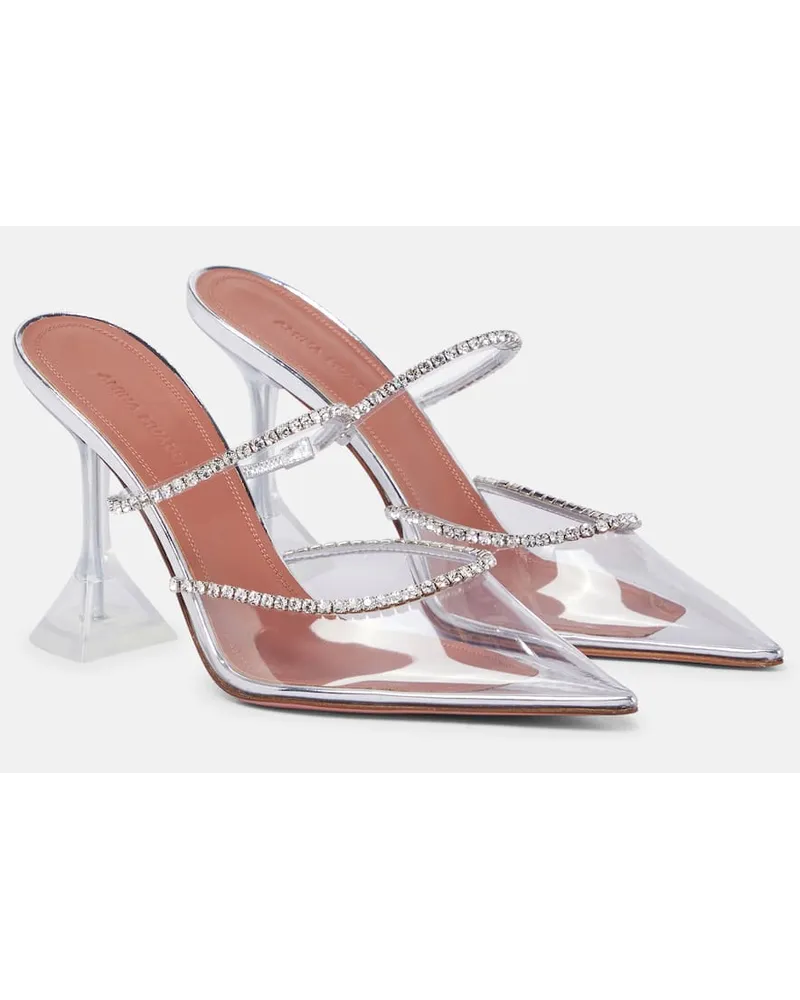 Amina Muaddi Mules Gilda in PVC con cristalli Argento