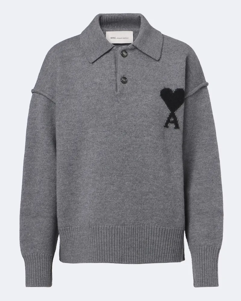 AMI Paris Pullover polo Ami de Coeur in lana Grigio