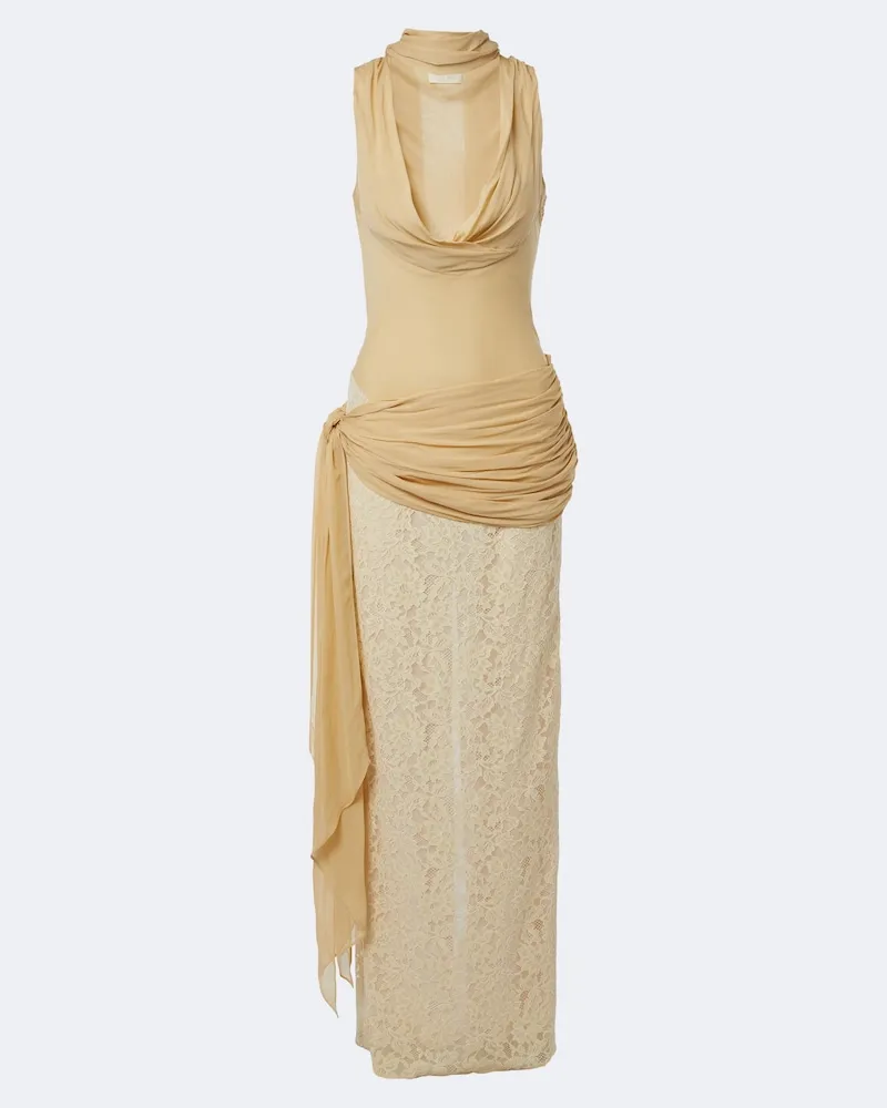 De La Vali Abito lungo Rosa in georgette con pizzo Beige