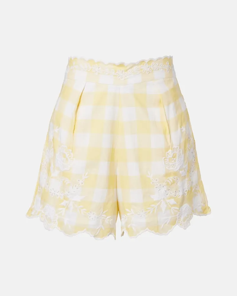 Juliet Dunn Shorts in cotone a quadri con ricamo Giallo