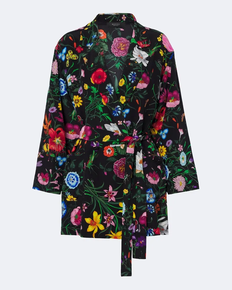 Gucci Camicia Flora in crêpe de chine di seta con cintura Multicolore