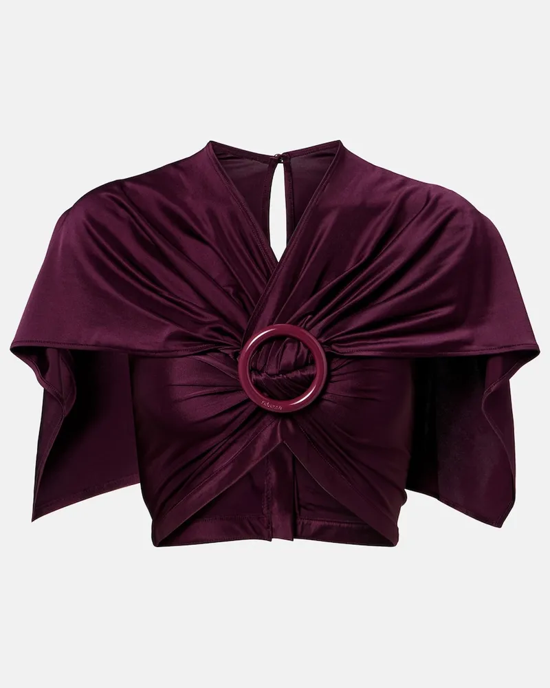 Paco Rabanne Top cropped in satin con mantella Viola