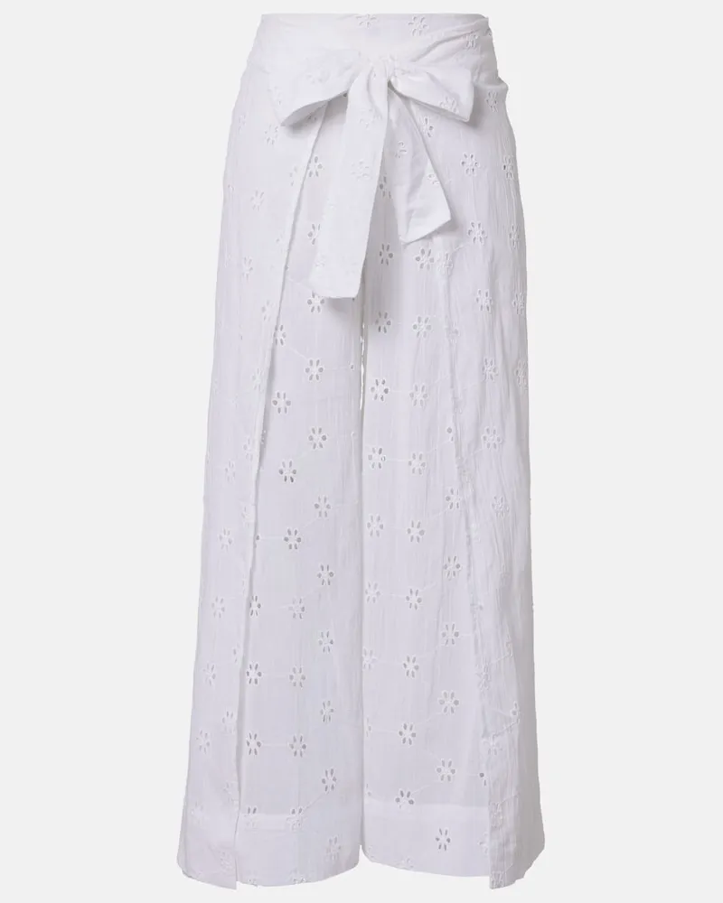 Ralph Lauren Pantaloni a gamba larga in cotone sangallo Bianco