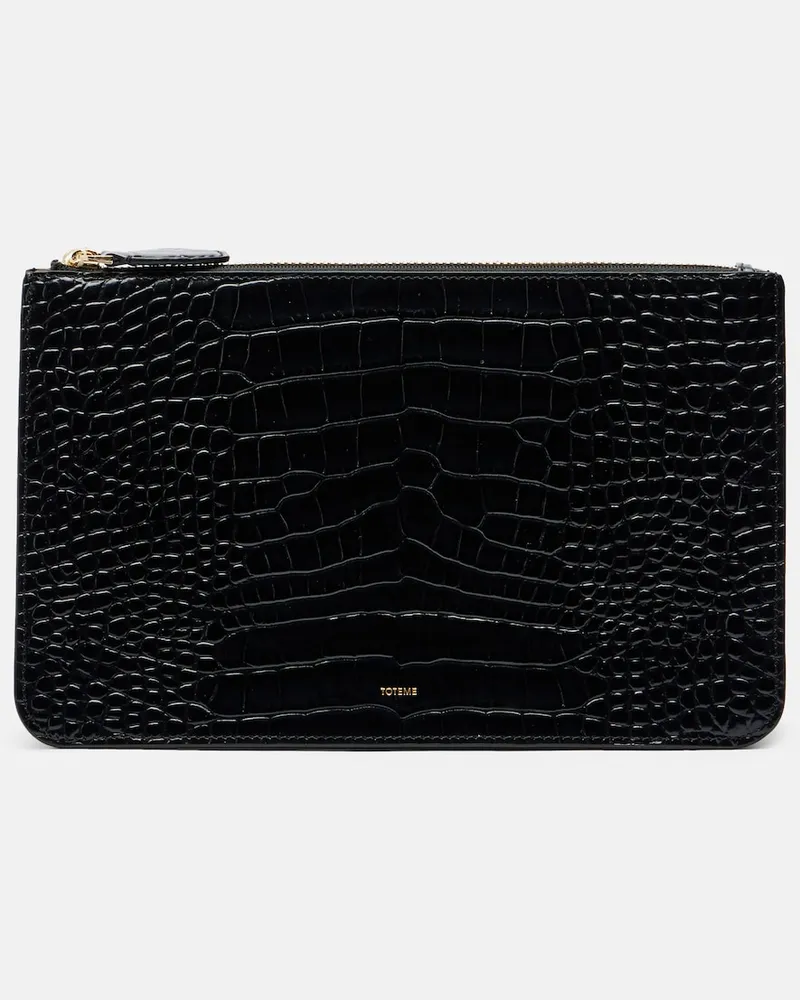 Totême Clutch Threefold in pelle stampata Nero