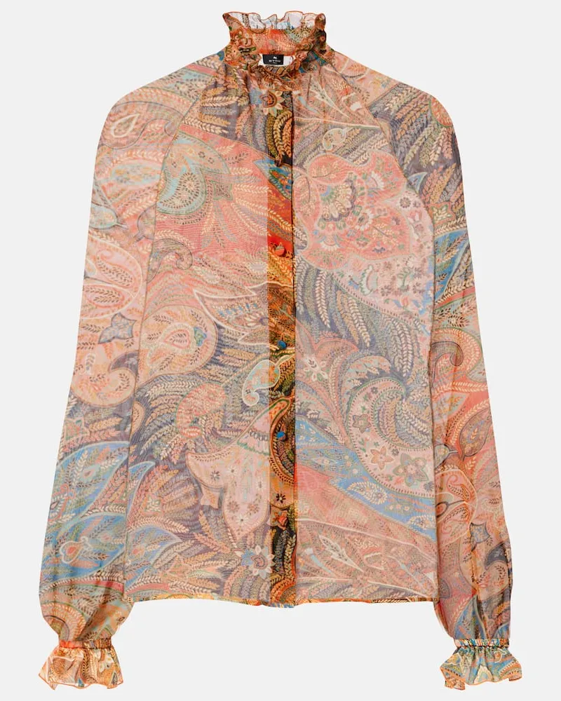 Etro Camicia in seta con stampa e volant Multicolore