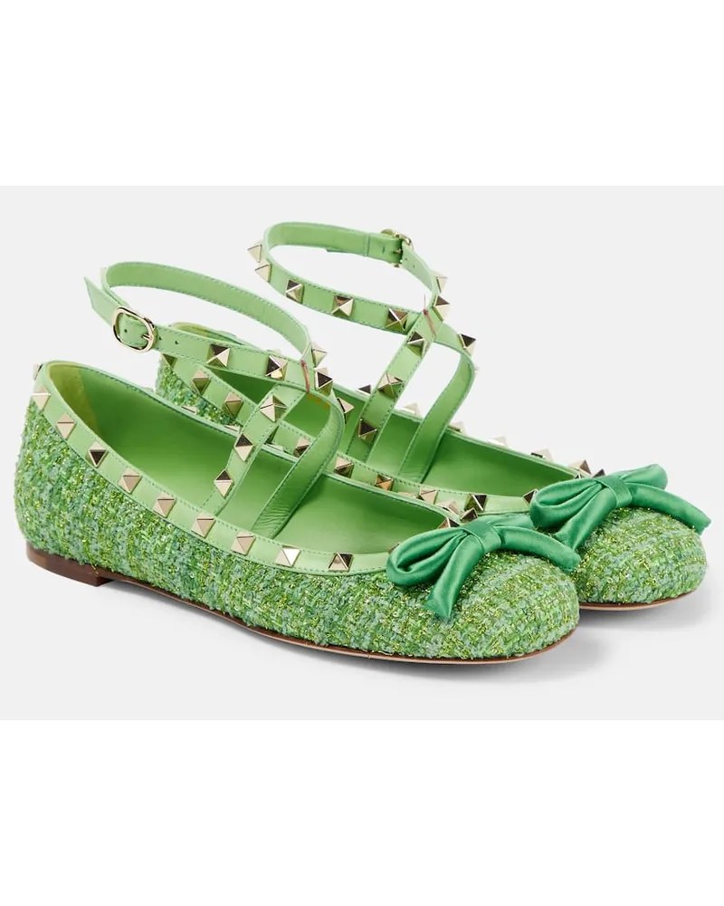 Valentino Garavani Ballerine Rockstud in tweed lamÃ Verde