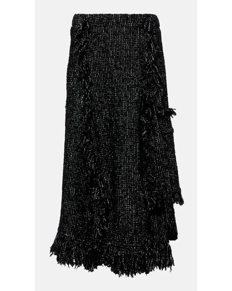 Sacai Gonna midi in tweed con frange Nero