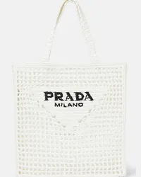 Prada Borsa in rafia con logo Bianco