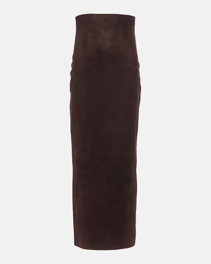 KHAITE Gonna lunga Loxley in suede Marrone