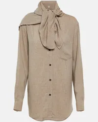 Totême Camicia mélange con colletto a sciarpa Beige