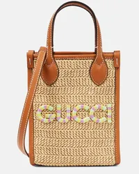 Gucci Borsa Mini in rafia con logo Beige