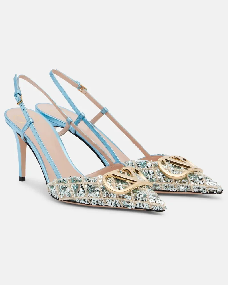 Valentino Garavani VLogo Signature – Pumps slingback con paillettes Blu