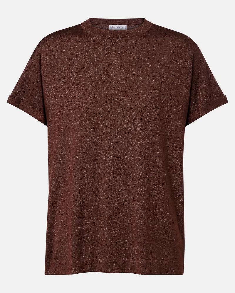 Brunello Cucinelli Pullover in misto cashmere e seta con lamÃ Marrone