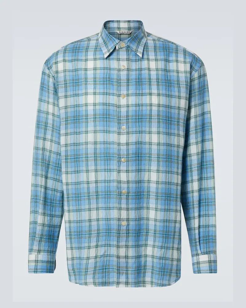 AURALEE Camicia Airy in lana a quadri Blu