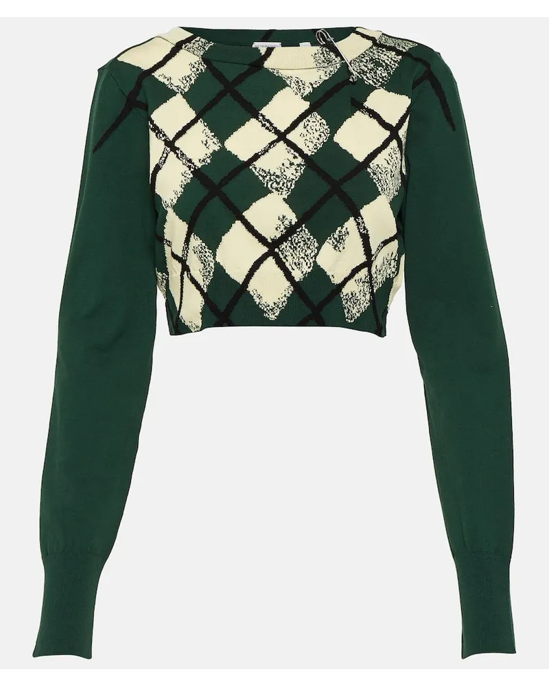 Burberry Pullover cropped in cotone Verde