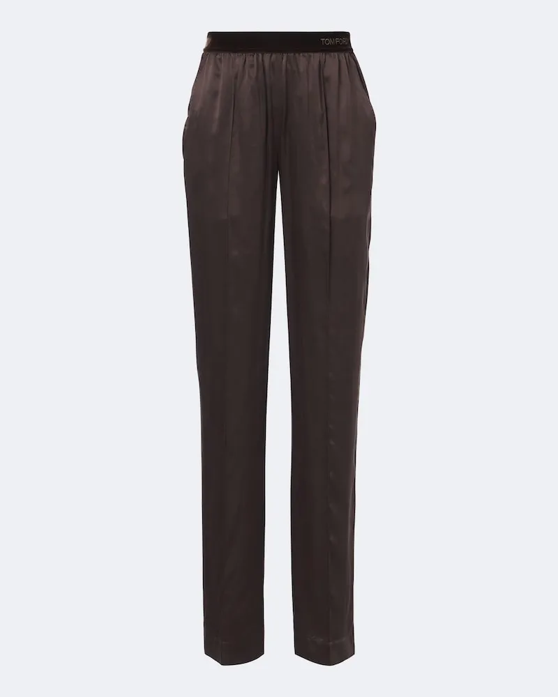 Tom Ford Pantaloni regular in raso di seta Marrone