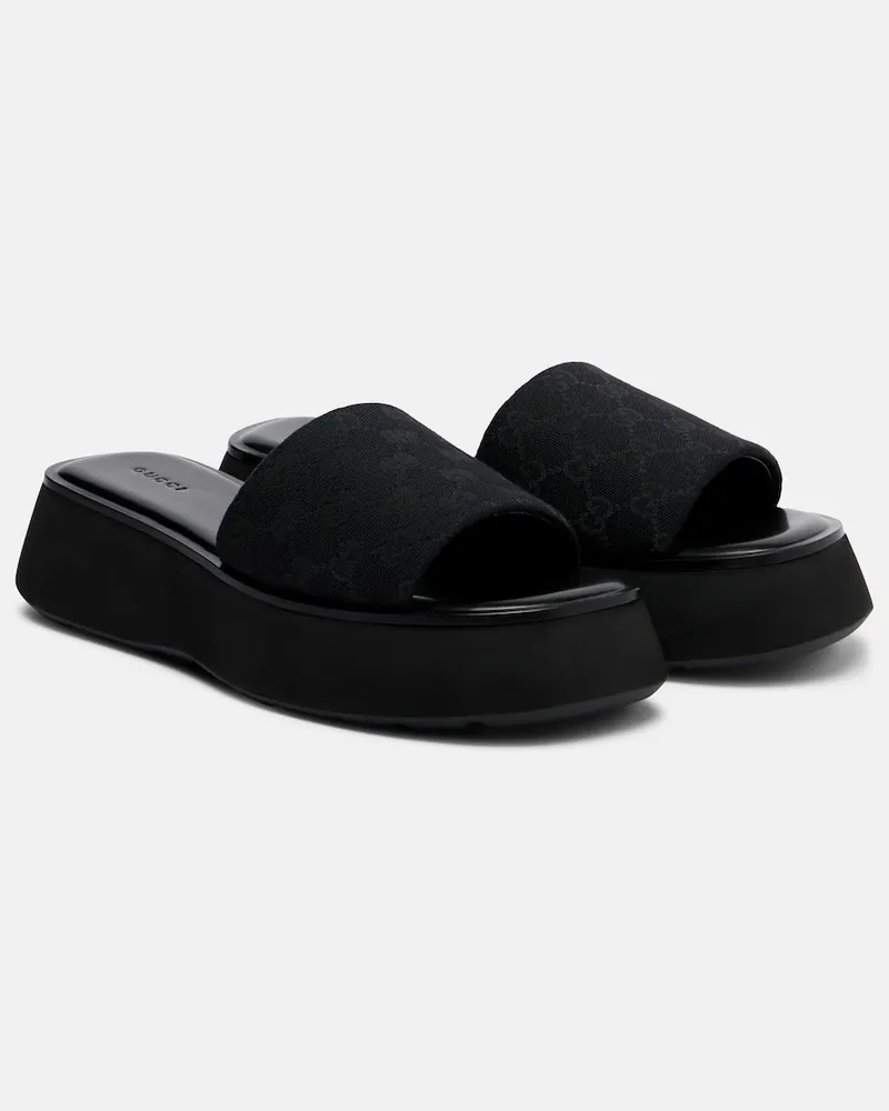 Gucci Sandali platform in canvas GG Nero