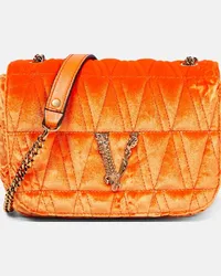 Versace Borsa a spalla Virtus Small in velluto Arancione