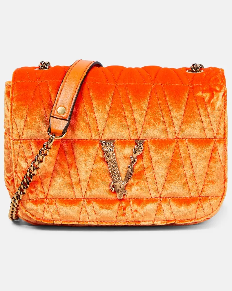 Versace Borsa a spalla Virtus Small in velluto Arancione